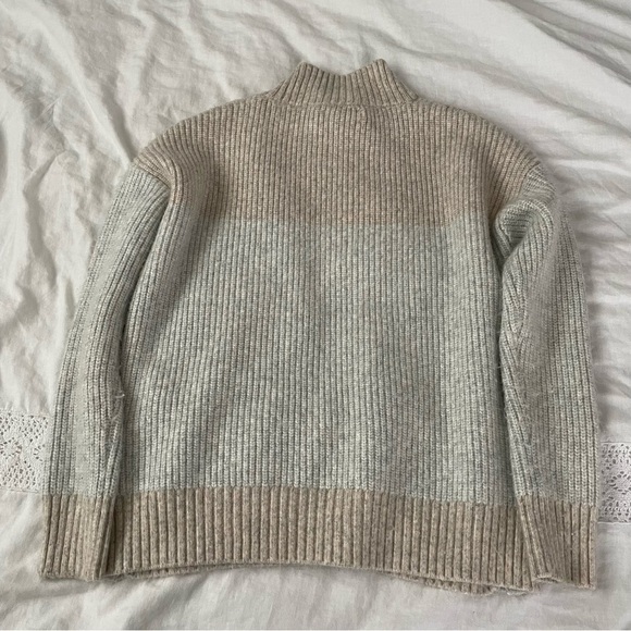 Bailey/44 SMALL Fuzzy Cozy Mockneck Sweater color block cream brown - Picture 5 of 7
